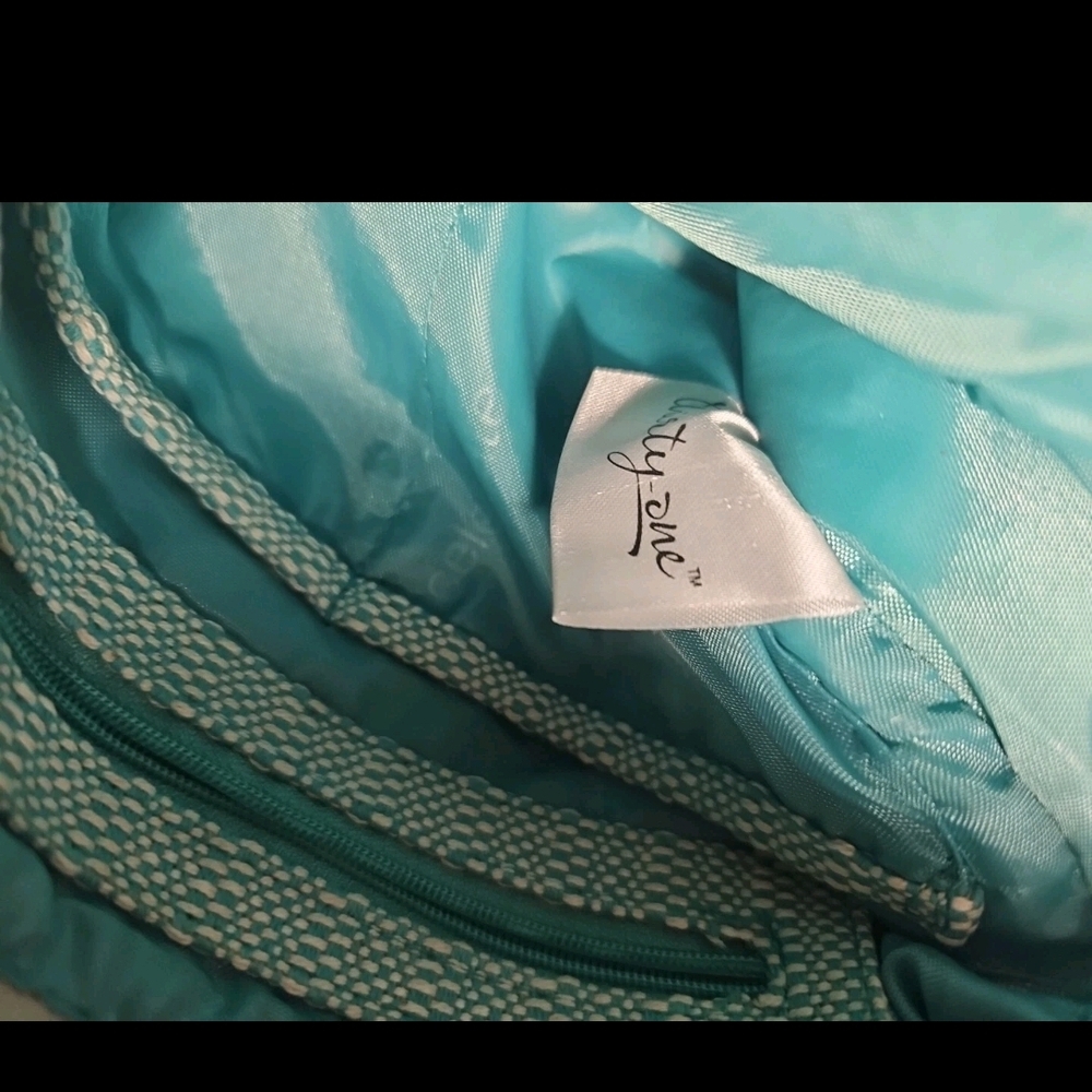 Thirty-One Crossbody Bag Medium Mint Green & Gray Monogram S VGUC 54" Strap - Picture 8 of 16